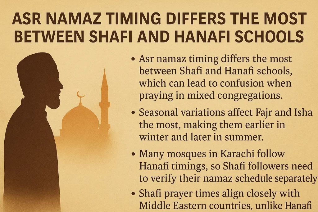 Asr namaz timing differs the most between Shafi and Hanafi schools